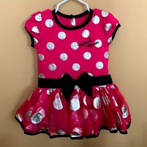 12mo Disney Baby Minnie Mouse Toddler Onesie Dress - pink with silver polka dots